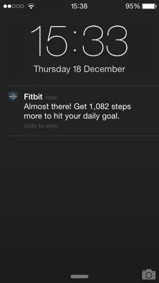 Fitbit push notifications – step goal almost there