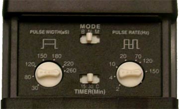 TENS 3000 controls for adjusting: pulse width, mode, time, and pulse rate