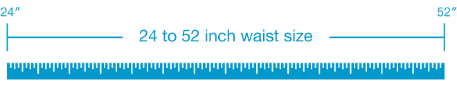 The Flex Belt fits waist sizes from 24 to 52 inches