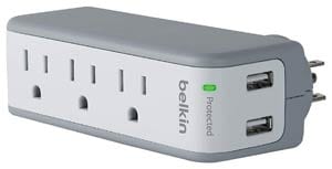 Belkin 3-Outlet SurgePlus Mini Travel Swivel Charger Surge Protector with Dual USB Ports