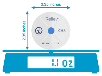 each iReliev PlayMakar wireless pod weighs 1.1 oz