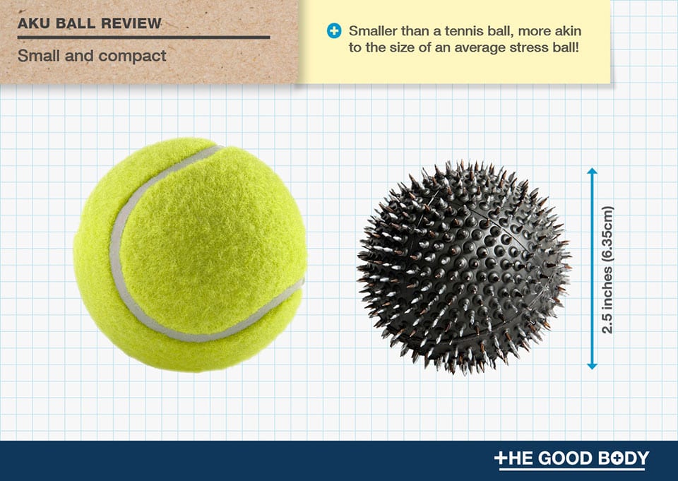 Aku Ball is smaller than a tennis ball – more akin to the size of a stress ball