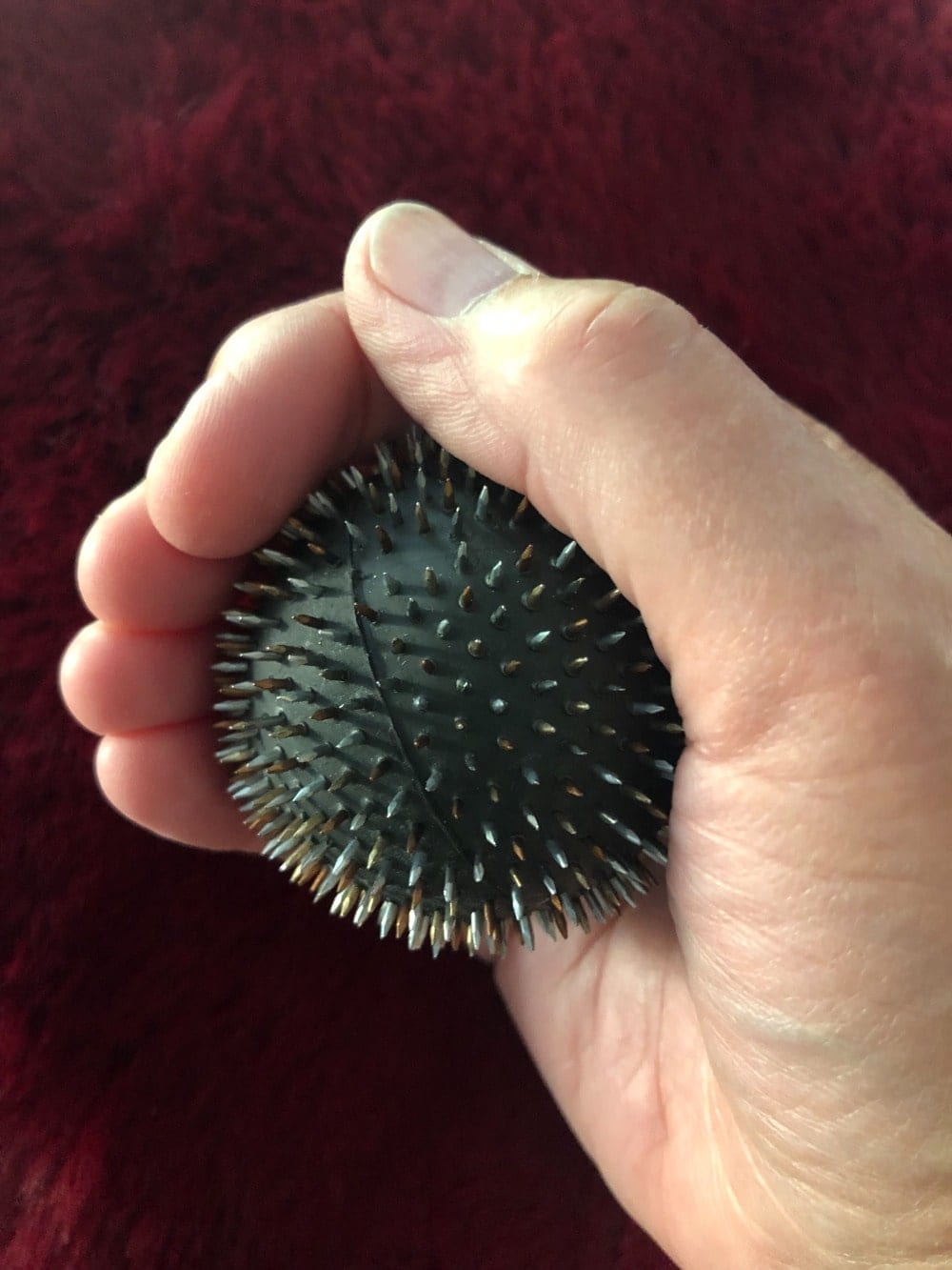 Helen handling the Aku Ball, she was surprised to find it wasn’t sharp and painful to hold!