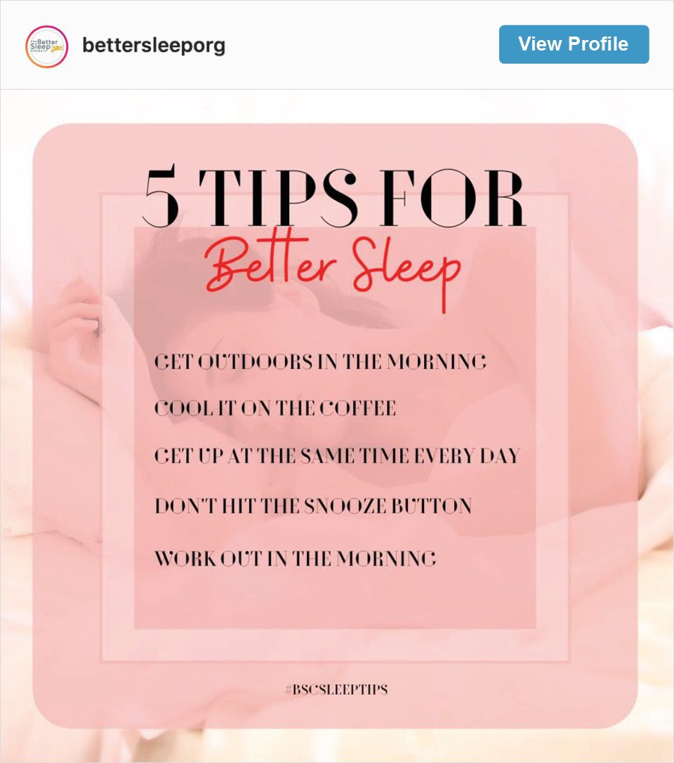 Follow Better Sleep Council's Instagram account