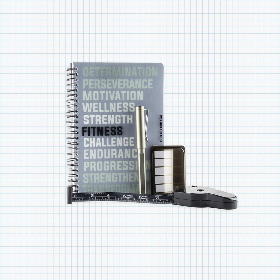 RBD Spiral Bound Workout Log Book with Pen, Tape Measure, and Index Tab Stickers
