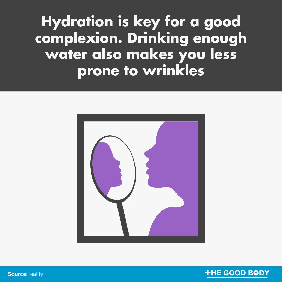 Hydration is key for a beautiful complexion. Drinking enough water also makes you less prone to wrinkles