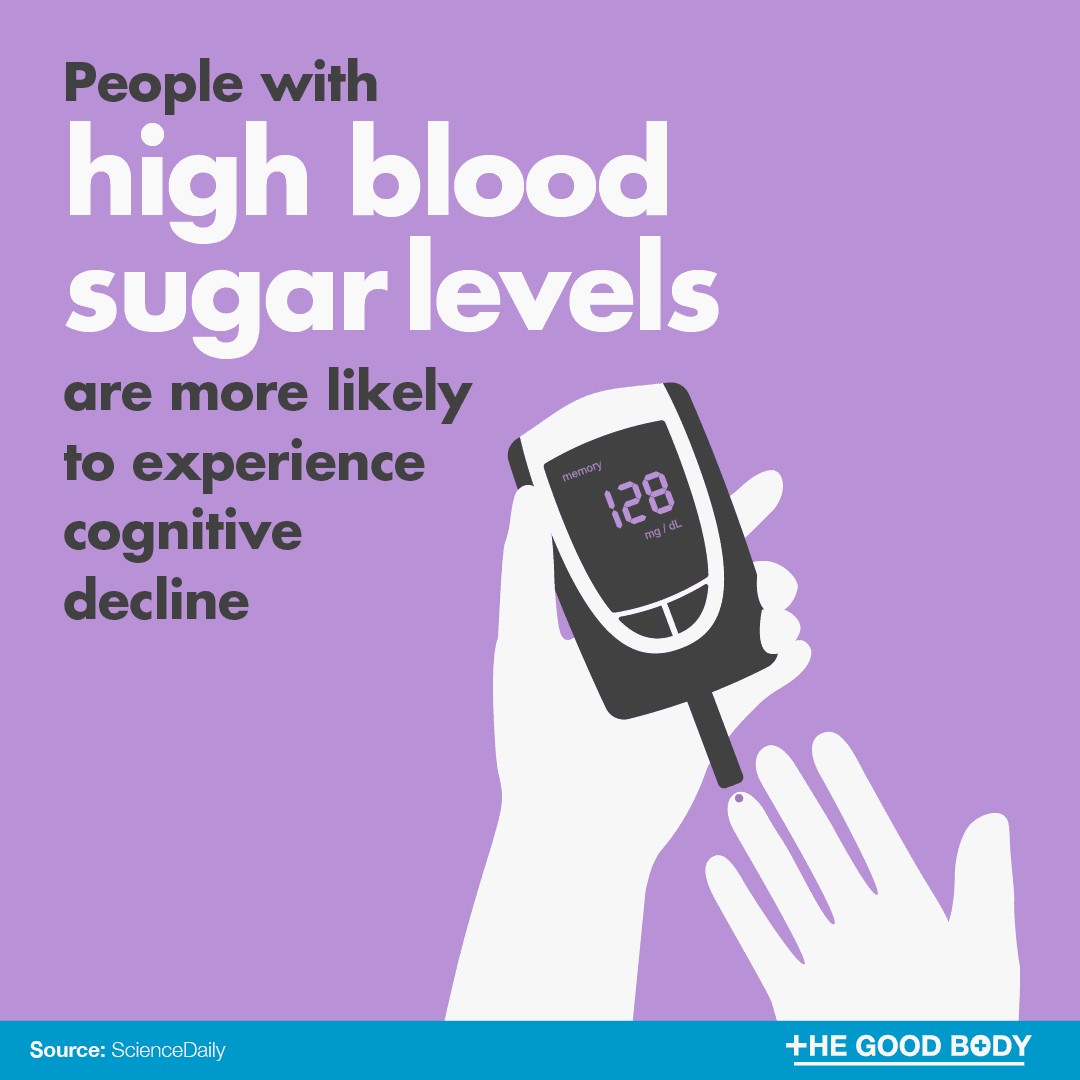 People with high blood sugar levels are more likely to experience cognitive decline