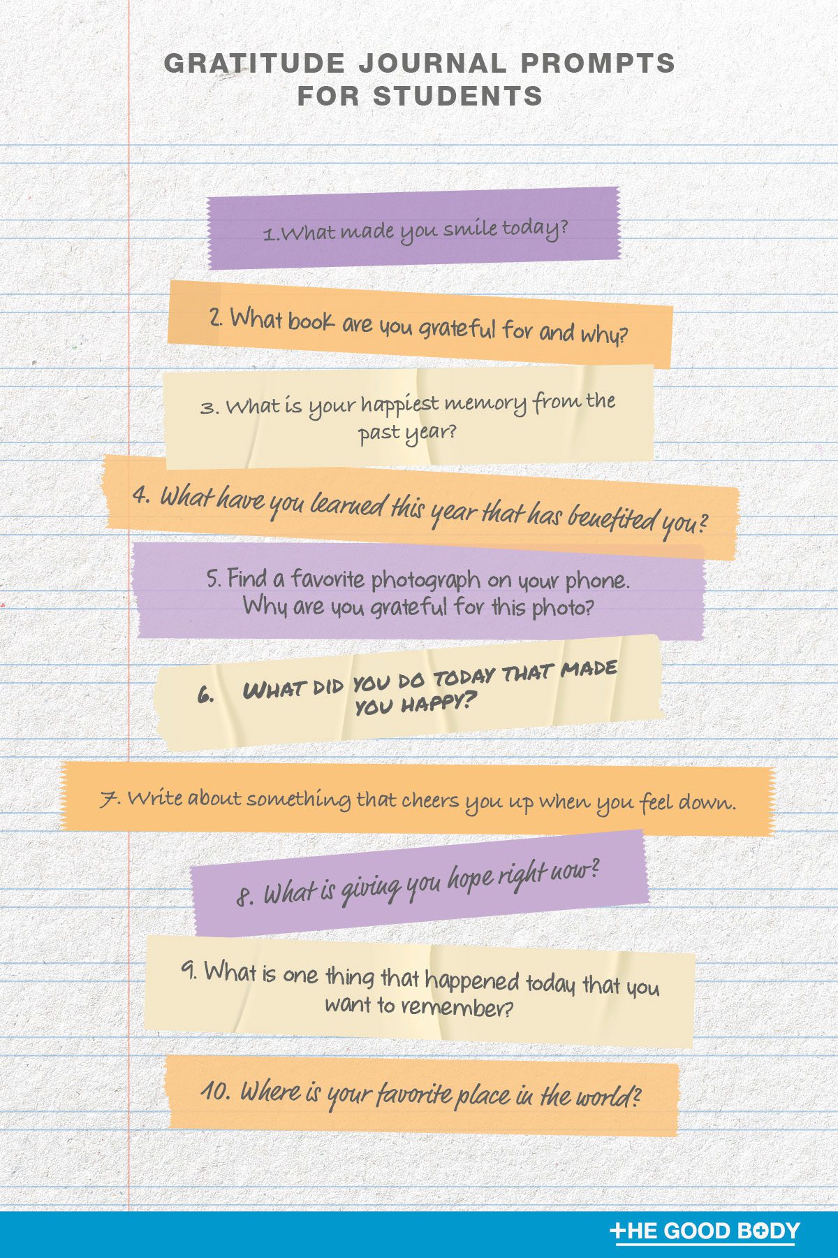 10 Gratitude journal prompts for students