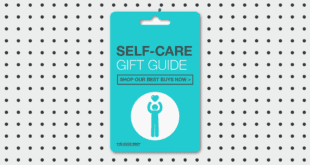 Gift card on a pegboard, with illustration of a person with heart above their head, titled ‘Self-Care Gift Guide’.