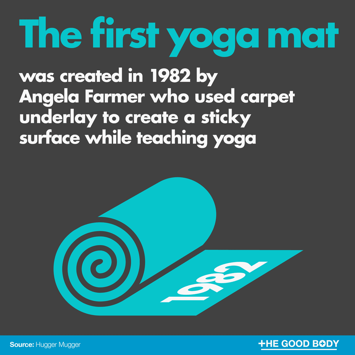 The first yoga mat was created in 1982 by Angela Farmer