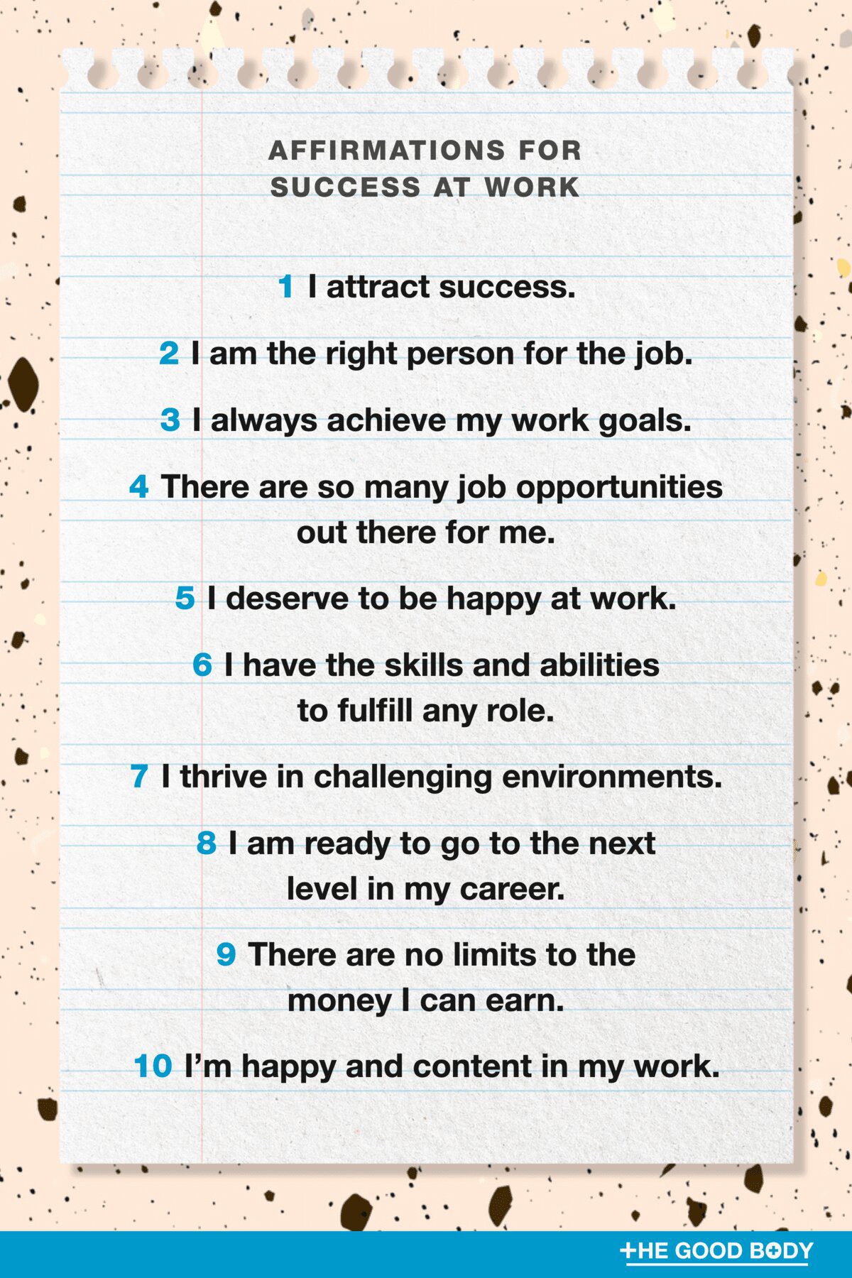 10 Affirmations for Success at Work on Double-Lined Paper