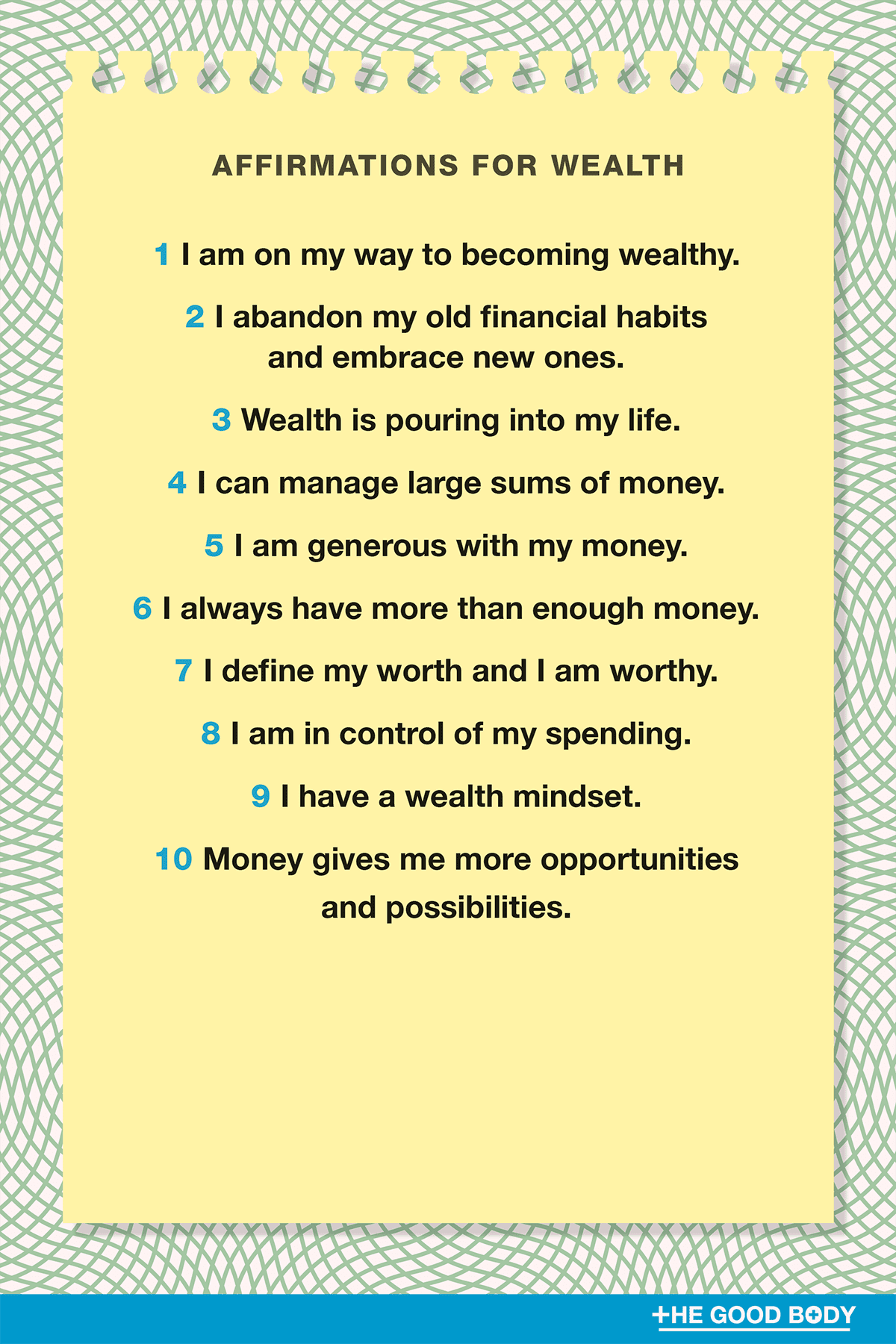 10 Affirmations for Wealth on Note Paper