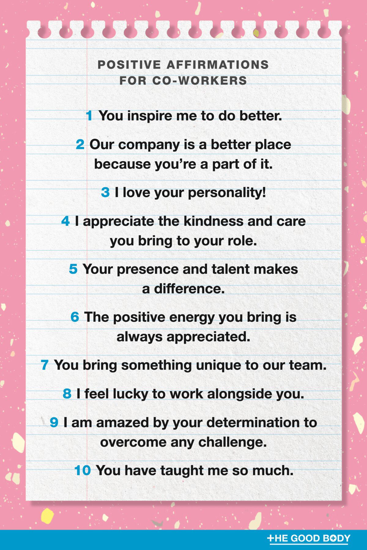 10 Positive Affirmations for Co-Workers on Double-Lined Paper