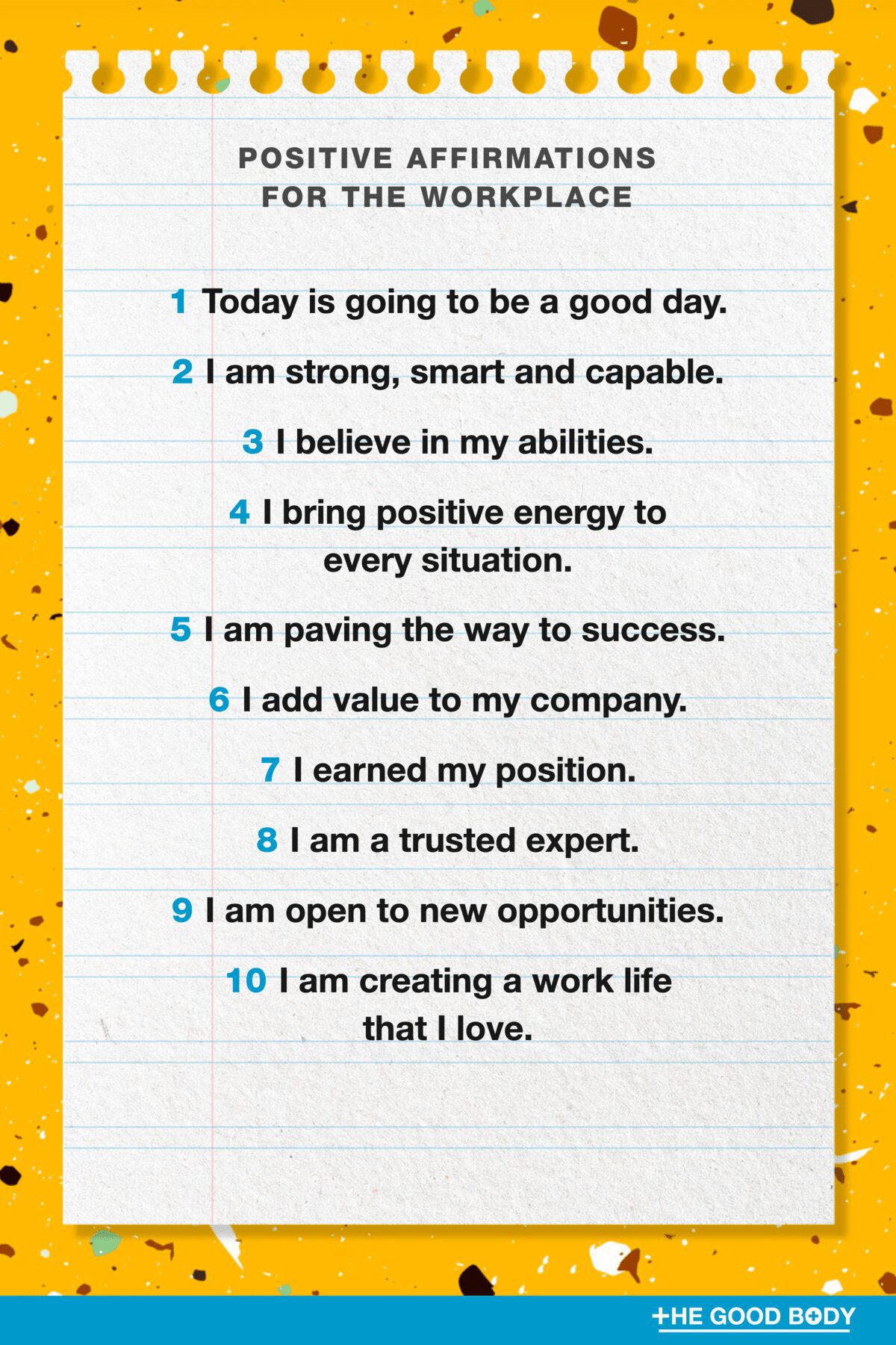 10 Positive Affirmations for the Workplace on Double-Lined Paper