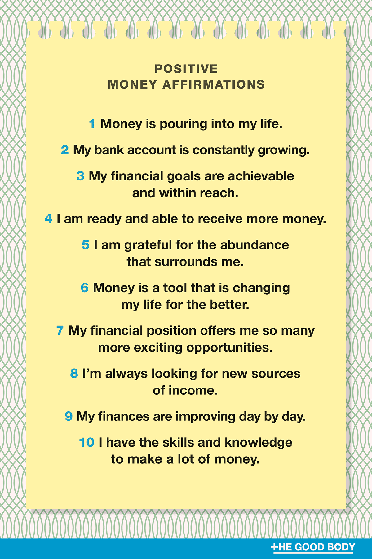 10 Positive Money Affirmations on Note Paper