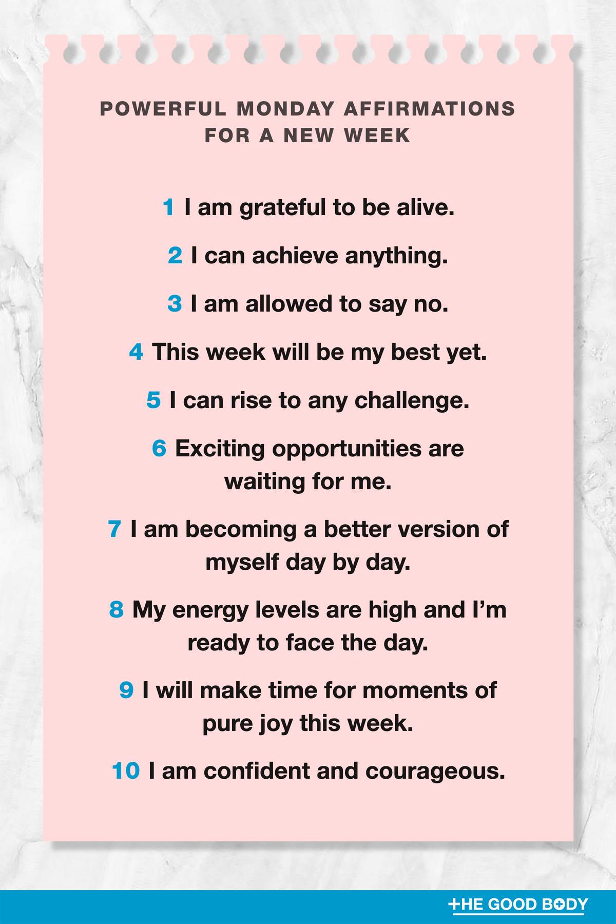 10 Powerful Monday Affirmations for a New Week on Yellow Note Paper with Marble Background