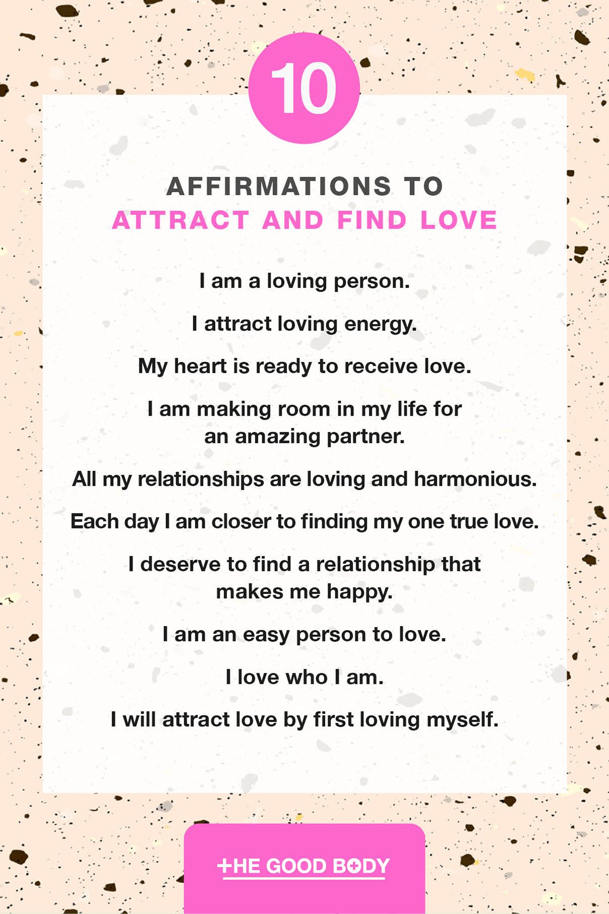 10 Affirmations to Attract and Find Love on Paper Set Against Light Terrazzo Paper Background