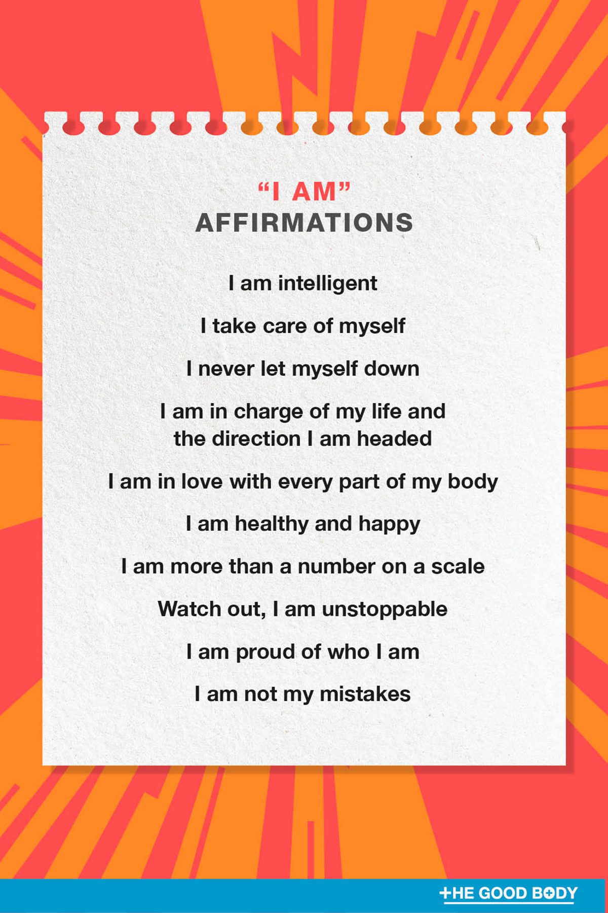 10 I am Affirmations on Textured Note Paper Set Against Pop Art Thunder Background