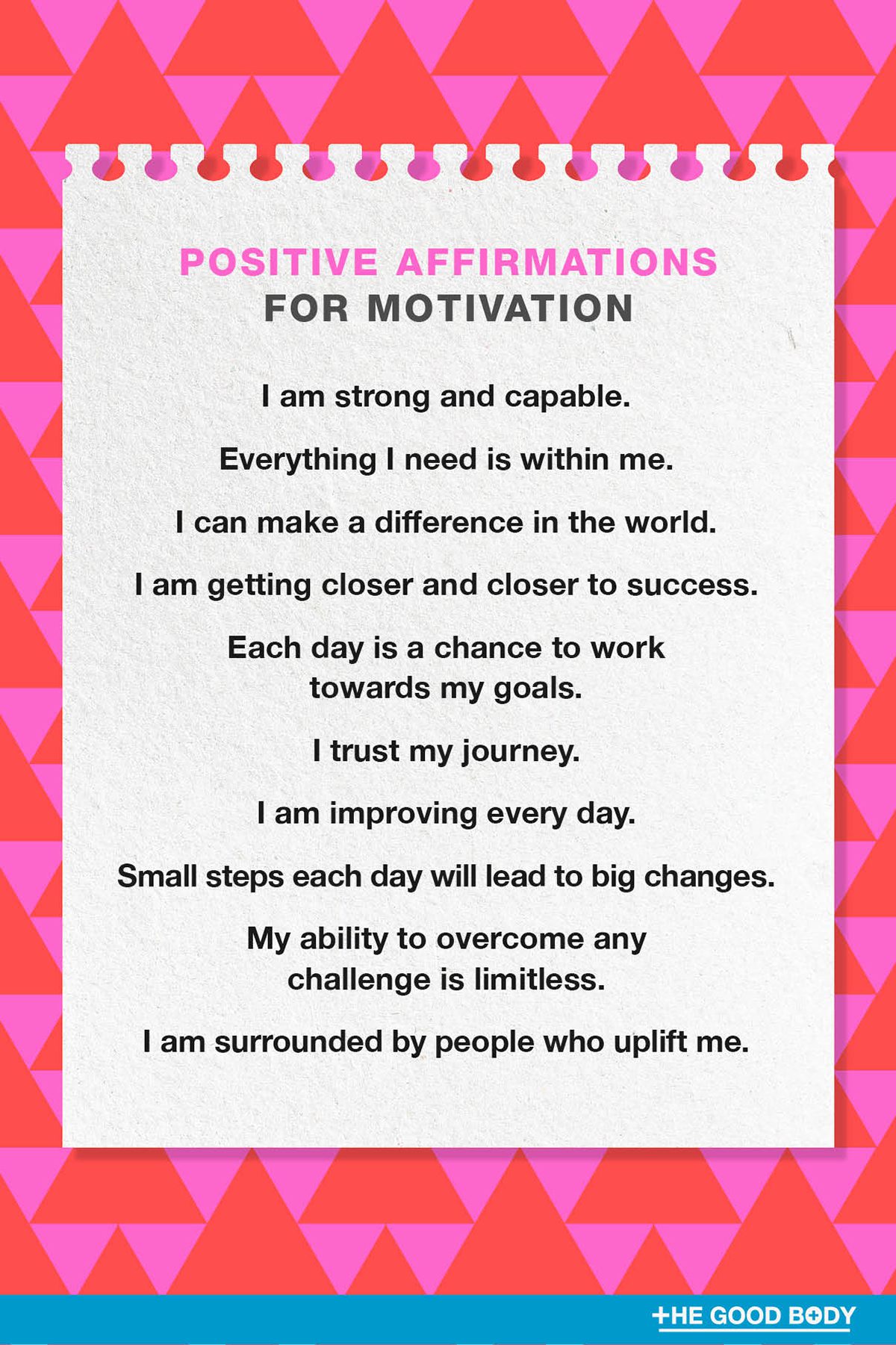 10 Positive Affirmations for Motivation on Notepaper Set Against Triangle Pattern Background