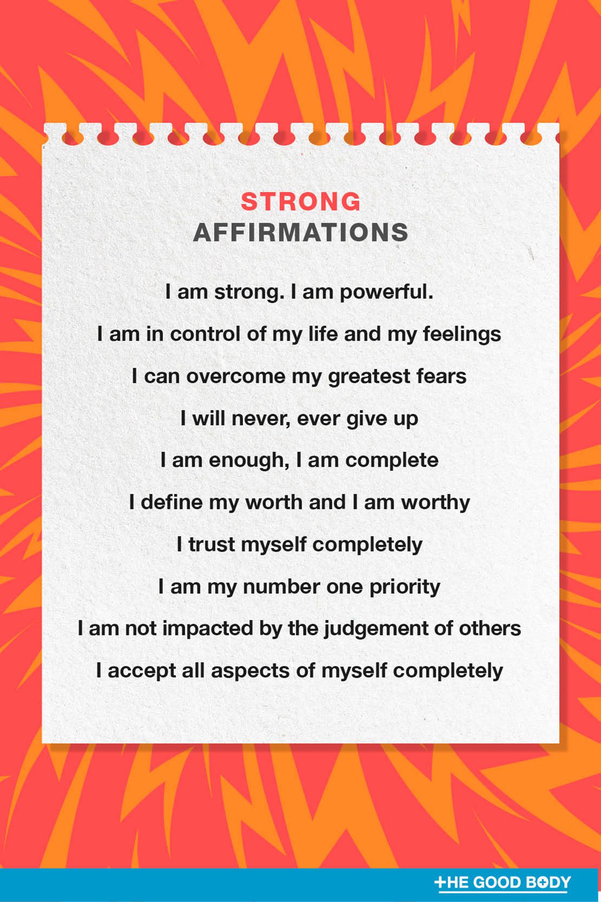 10 Strong Affirmations on Textured Note Paper Set Against Pop Art Thunder Background